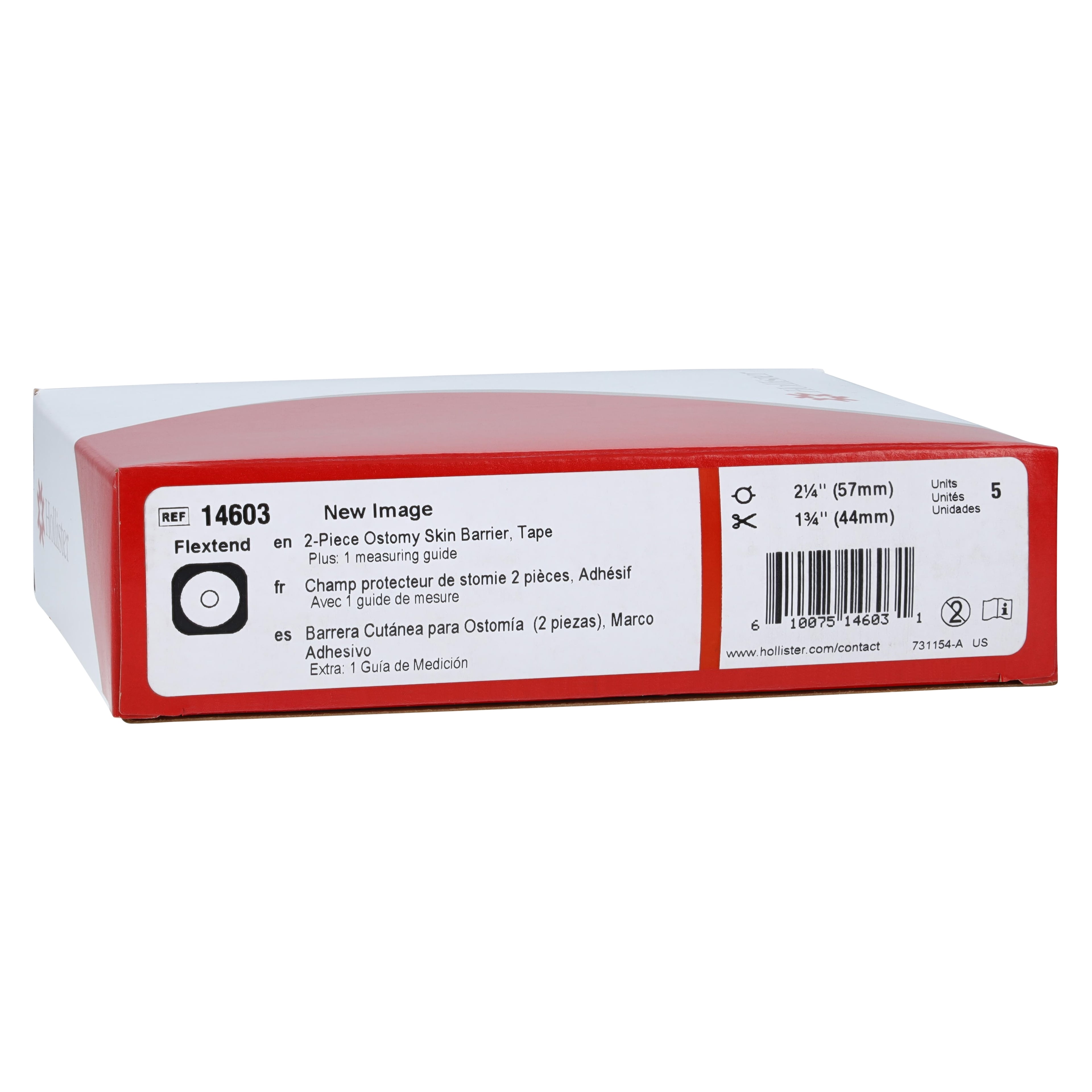 Hollister New Image Flextend Ostomy 2-Piece Skin Barrier, 2 1/4" Flange, Cut-To-Fit, Red, Box/5, 14603