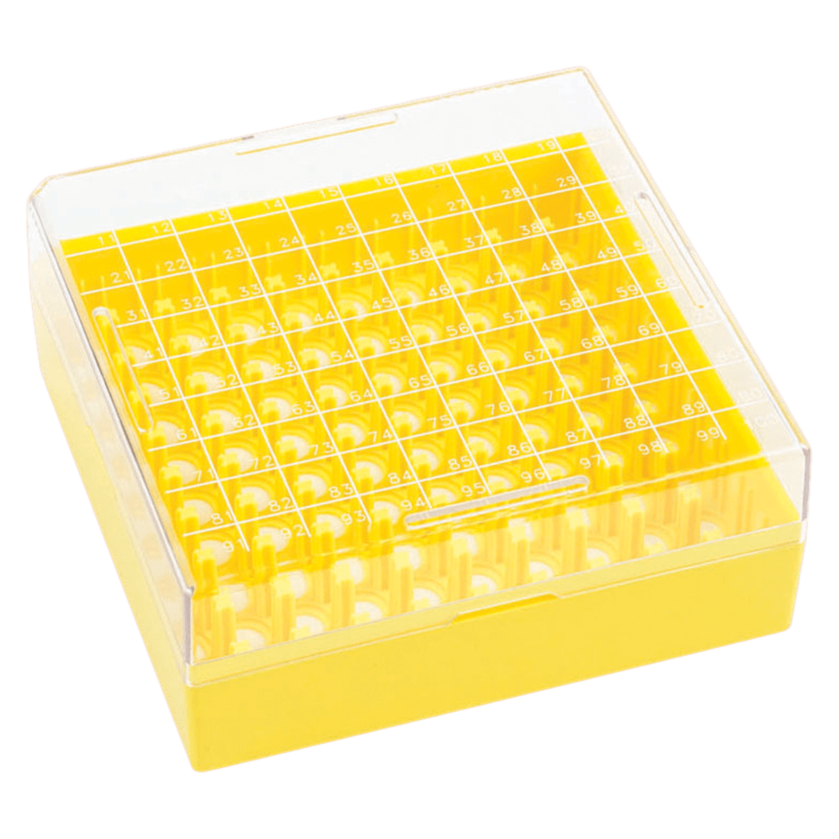 KeepIT Freezer Box, Resin, 100-Place, Yellow, for Internal Thread Cryogenic Vials, 10/Package