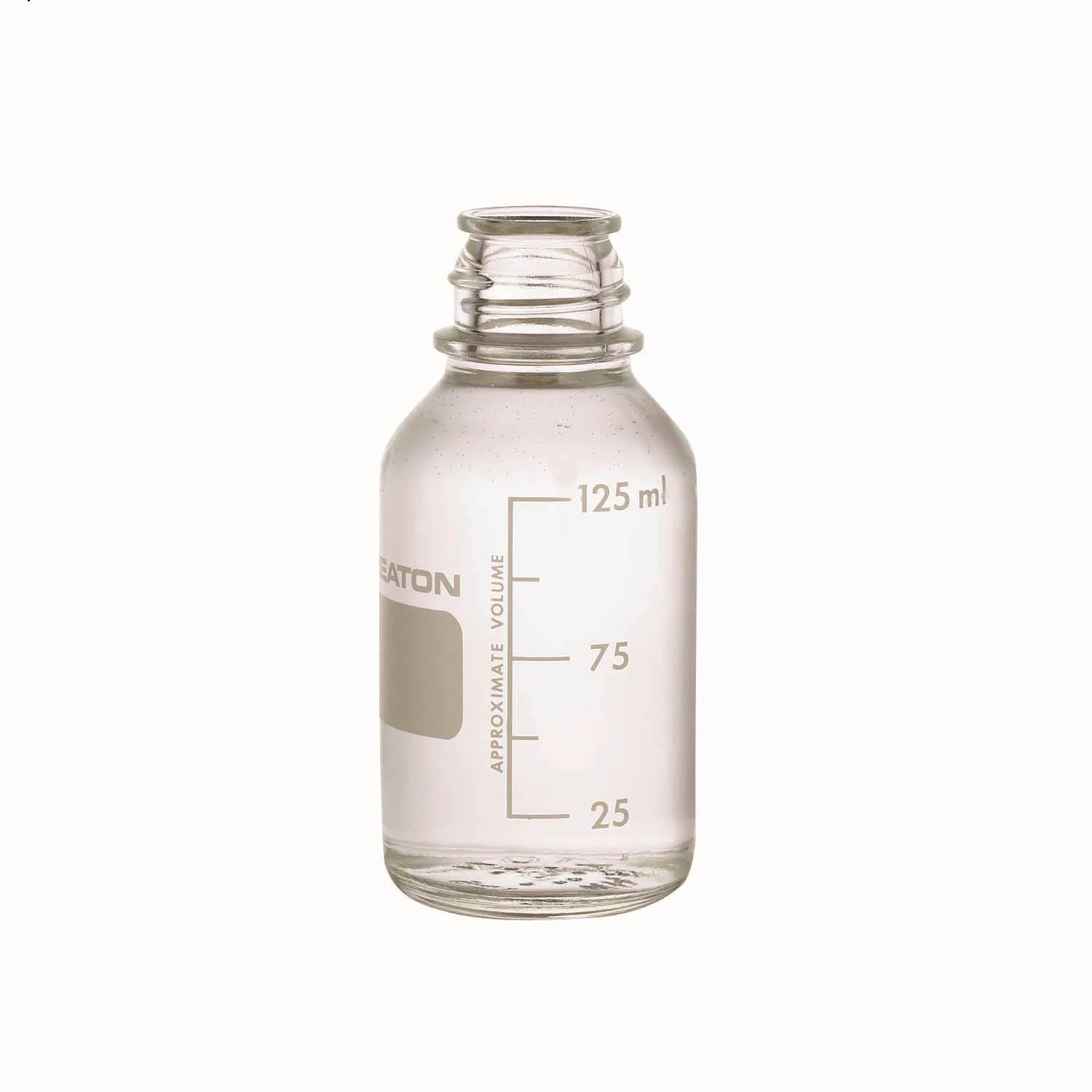 Wheaton Media Bottle, Borosilicate Glass, Clear, 125mL, Graduated, No Cap, 48/Package