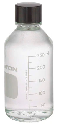 Wheaton Media Bottle, Borosilicate Glass, PTFE Rubber-Lined Phenolic Cap, Clear, 250mL, Graduations/Marking Patch, 48/Pk