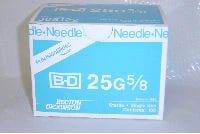 BD PrecisionGlide Sterile Hypodermic Needle, 25G x 5/8", Regular Bevel, Low Dead Space, 100/Box, 305122