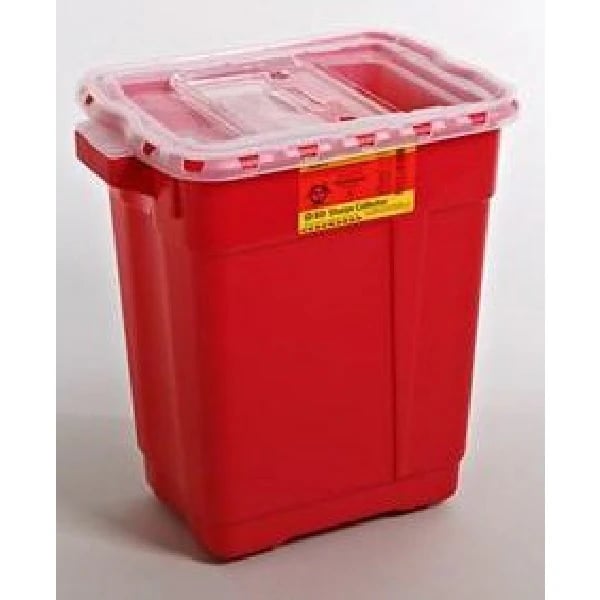 BD Sharps Container, 9 Gallon, Red/Clear, Hinge Lid, 11-3/4 x 17-3/4 x 18-1/2 in, 8/Case