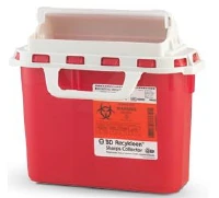 BD Recykleen Sharps Container, 6 Gallon, Translucent Red/Clear, Slide Lid, ABS Plastic, 15.2 x 10 x 16", 12/Case