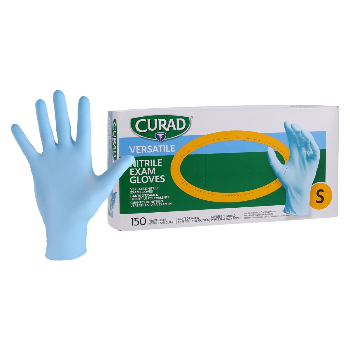Curad PF Nitrile Examination Gloves, Powder Free, Non-Sterile, Small, Blue