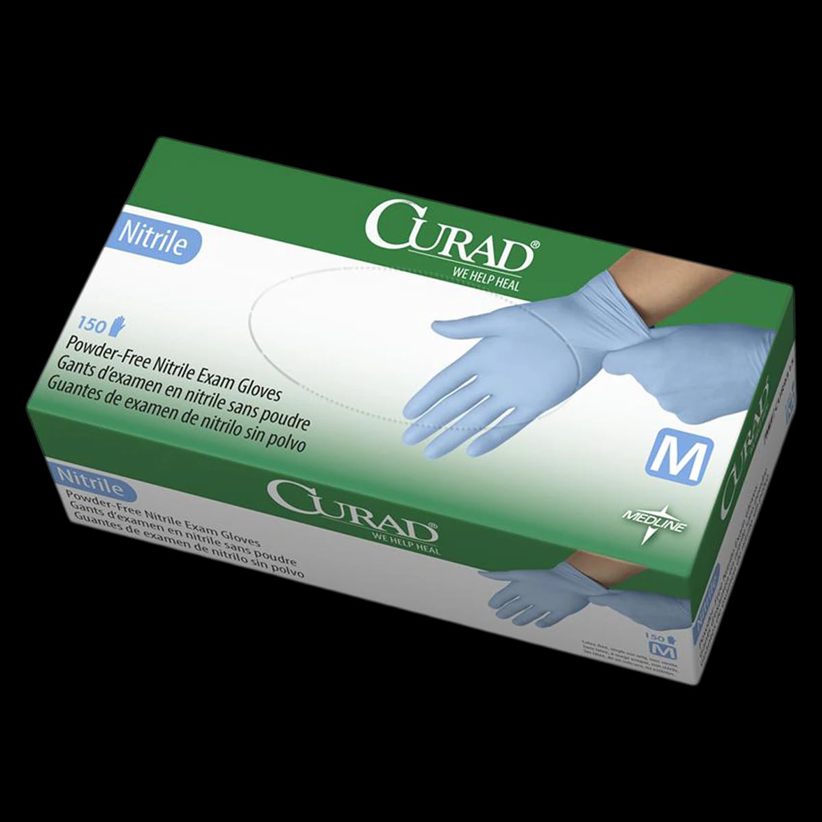 Curad PF Nitrile Examination Gloves, Powder Free, Non-Sterile, Medium, Blue