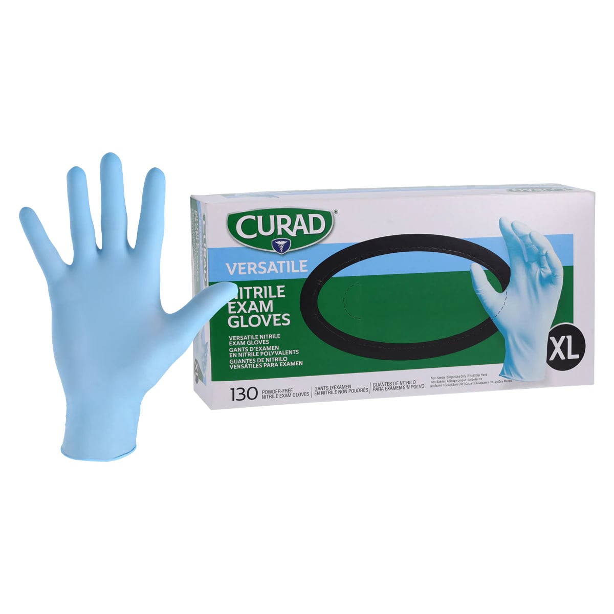 Curad PF Nitrile Examination Gloves, Powder Free, Non-Sterile, X-Large, Blue, Chemo Tested