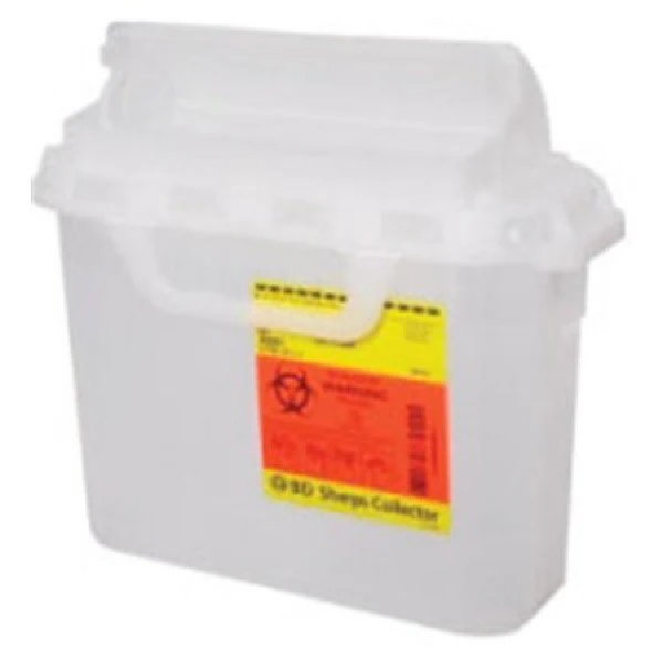 Becton-Dickinson Sharps Horizontal Clear Container, 5.4qt, 10x12x12", Counterbalanced Door Lid