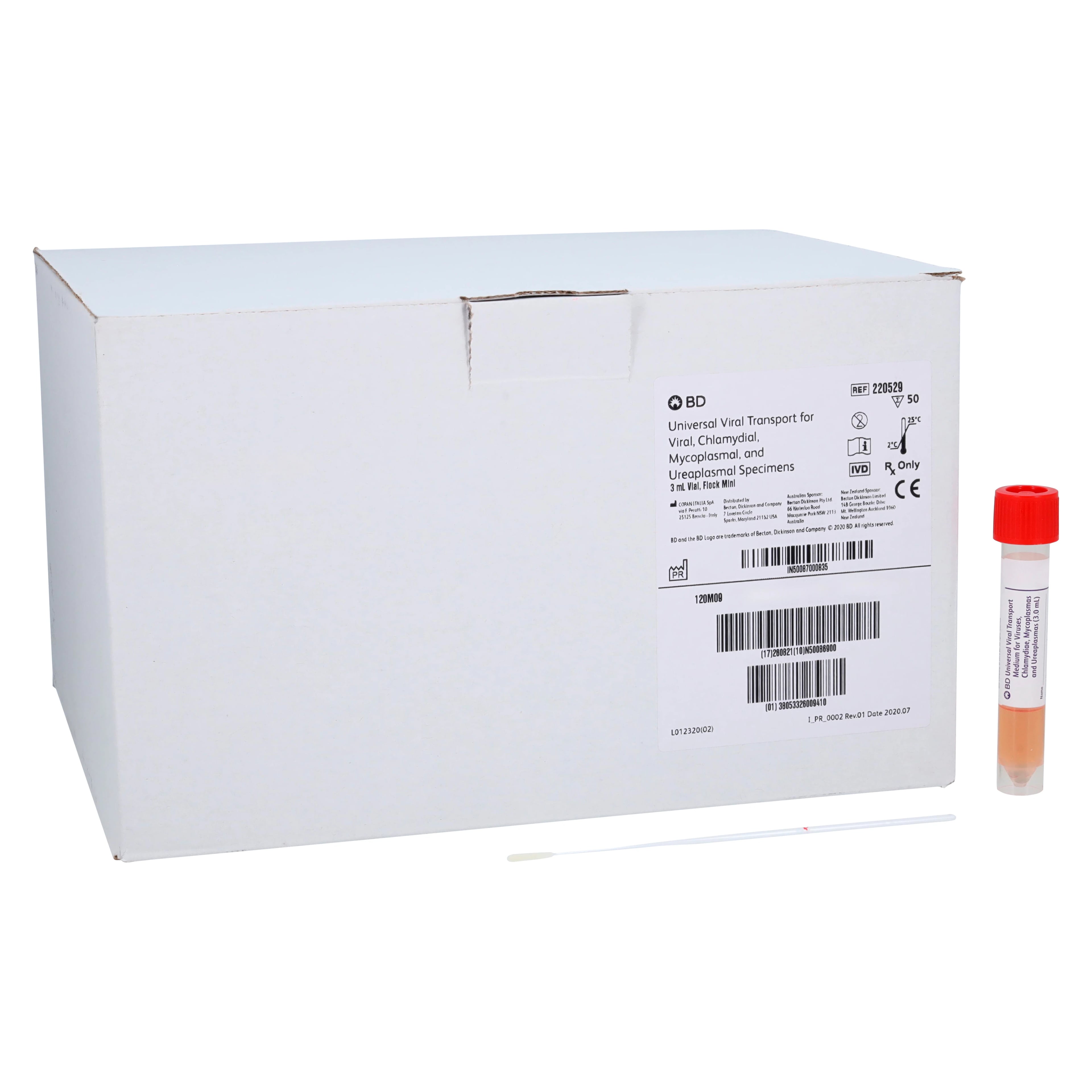 BD Viral Transport Kit, 3mL Universal Collection, Flocked Minitip Swab, 50/Package