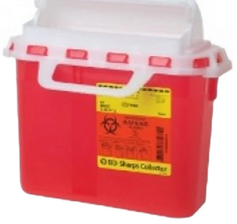 Becton-Dickinson Sharps Container, 2 Gallon, Red, Horizontal Counterbalanced Door Lid, Plastic, Non-Sterile