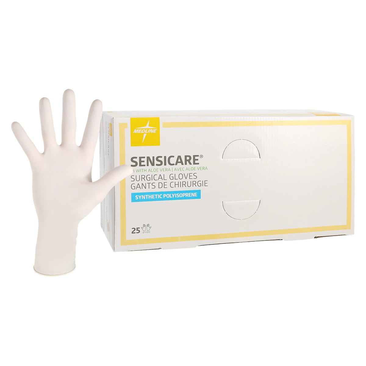 SensiCare® with Aloe Polyisoprene Surgical Gloves, Powder Free, Sterile, Hand-Specific, Size 6, White, 25 Pairs/Box