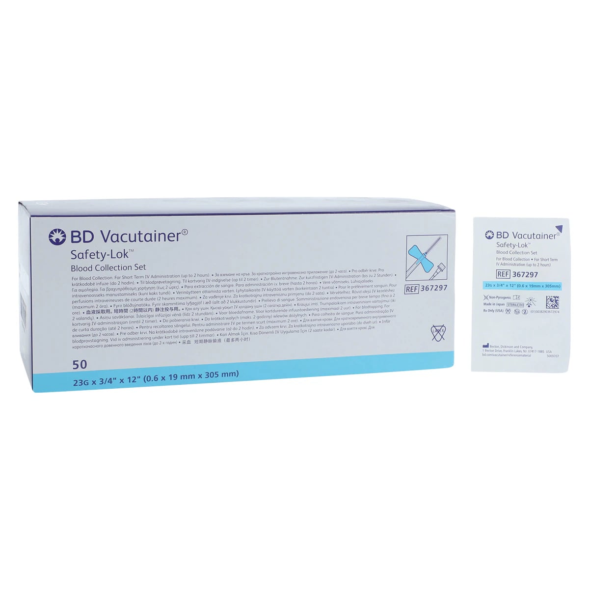 Becton-Dickinson VACUTAINER SAFETYLOK Blood Collection Set, 23G x 3/4" Winged, Safety-Lok, Latex-Free, 50/Box