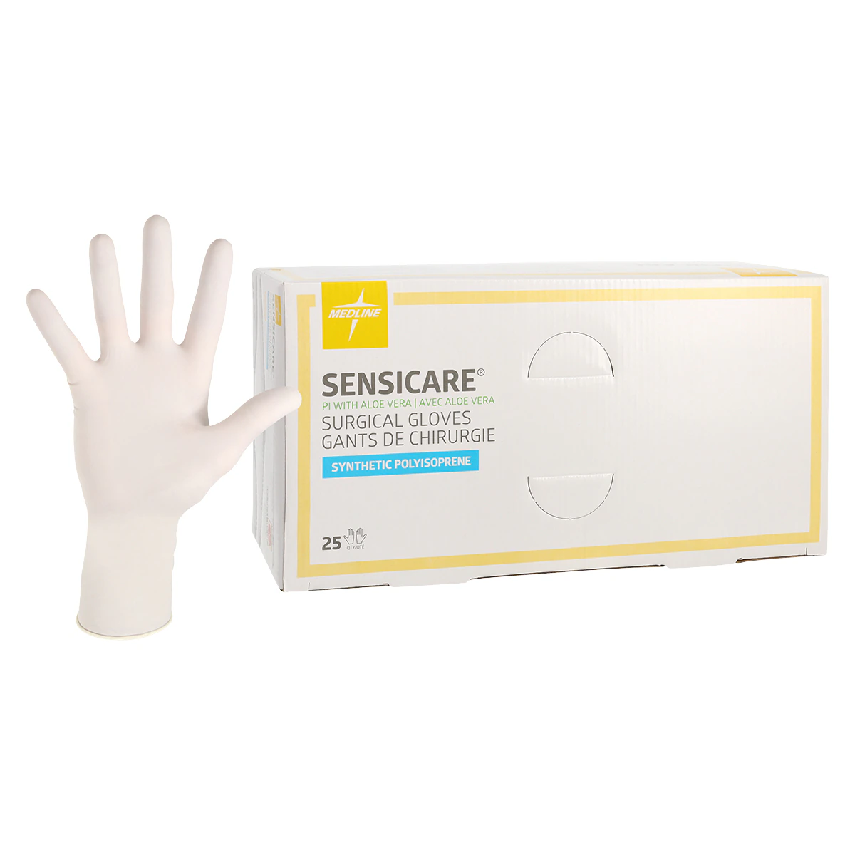 SensiCare® Surgical Gloves with Aloe, Powder Free, Sterile, Size 9.0, White, 25 Pairs/Box