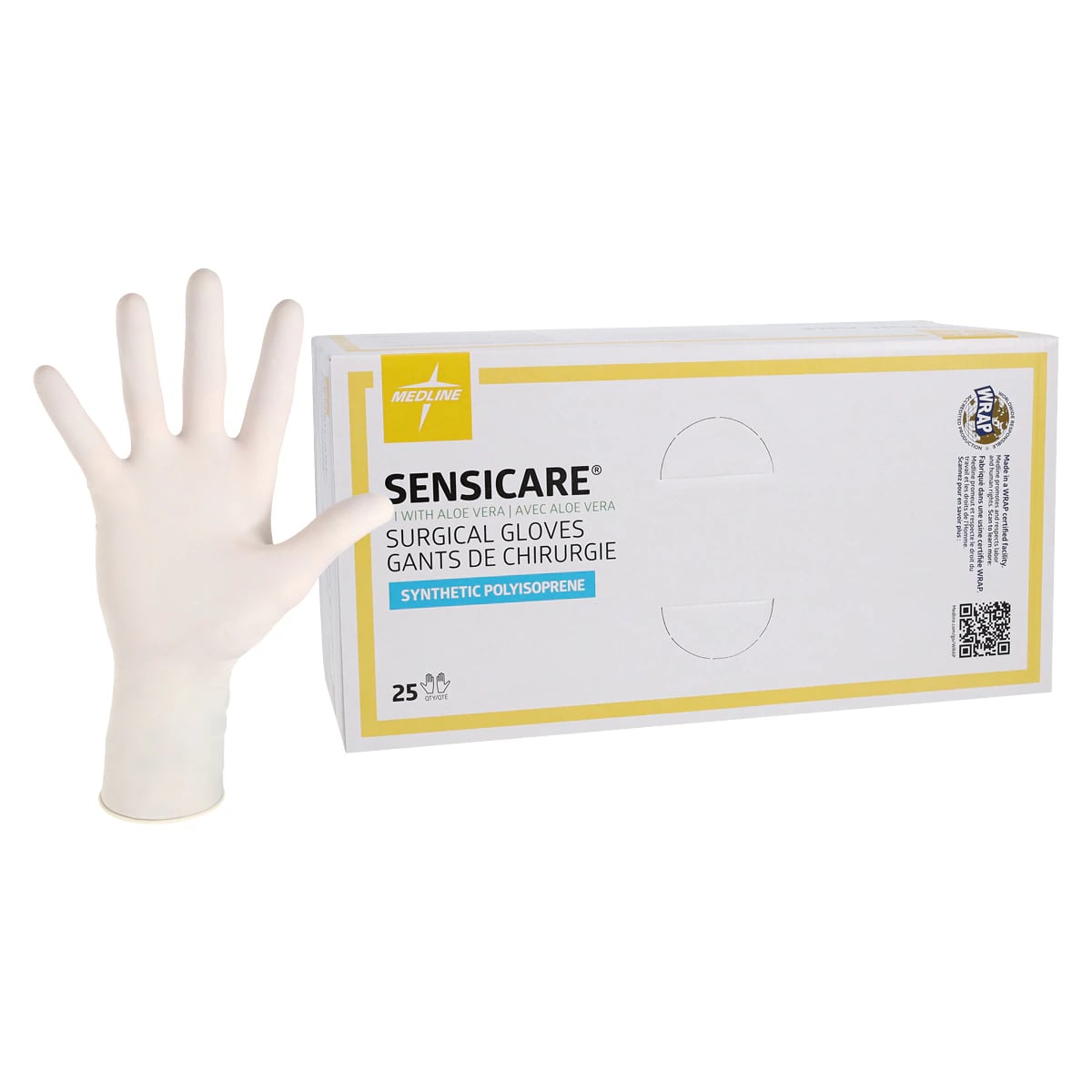 SensiCare® with Aloe Polyisoprene Surgical Gloves, Powder Free, Sterile, Hand-Specific, Size 7.5, White, 25 Pairs/Box, MSG1075