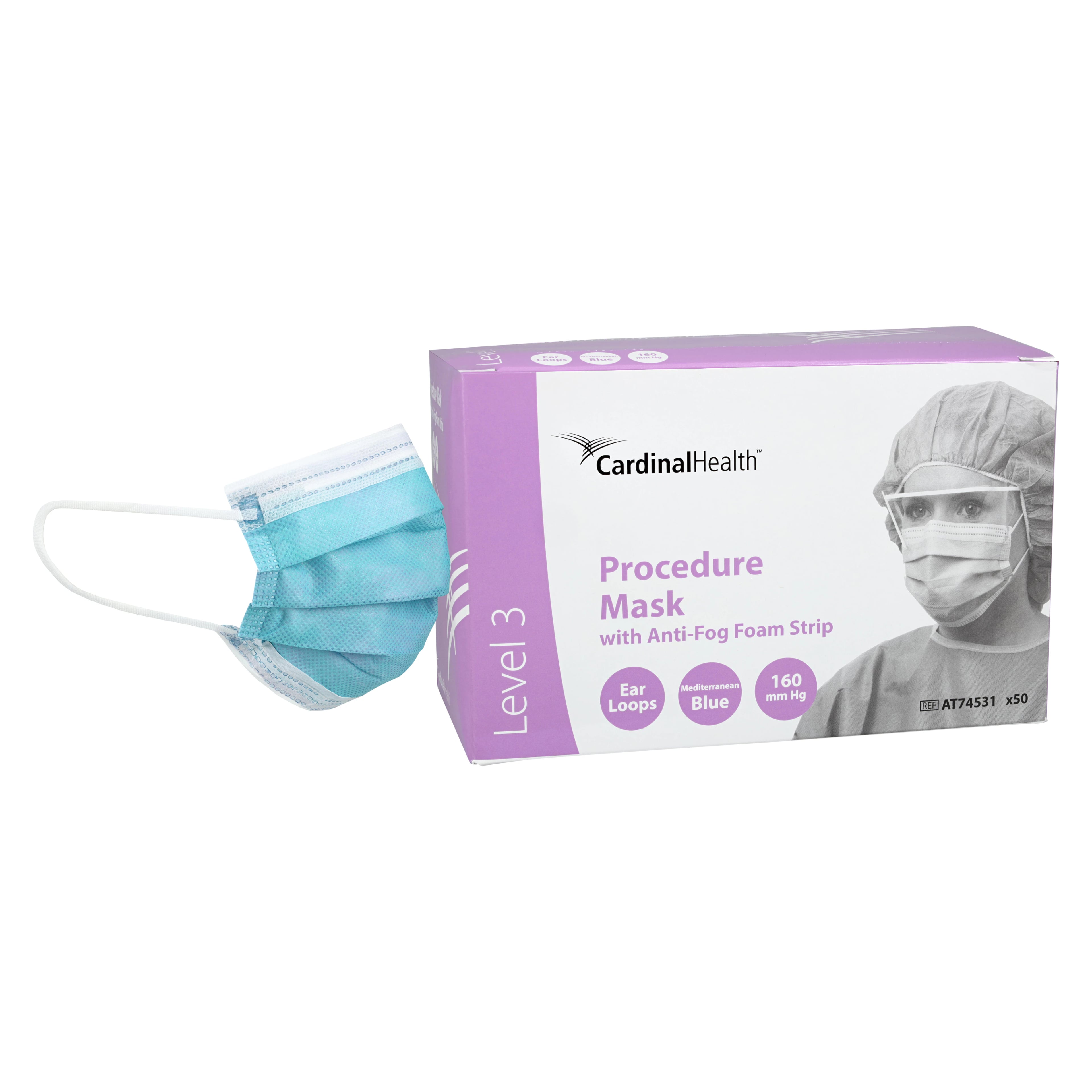 Securgard Earloop Mask L3, ASTM Level 3, Fog-Free Foam, Blue, Disposable, 50/Box