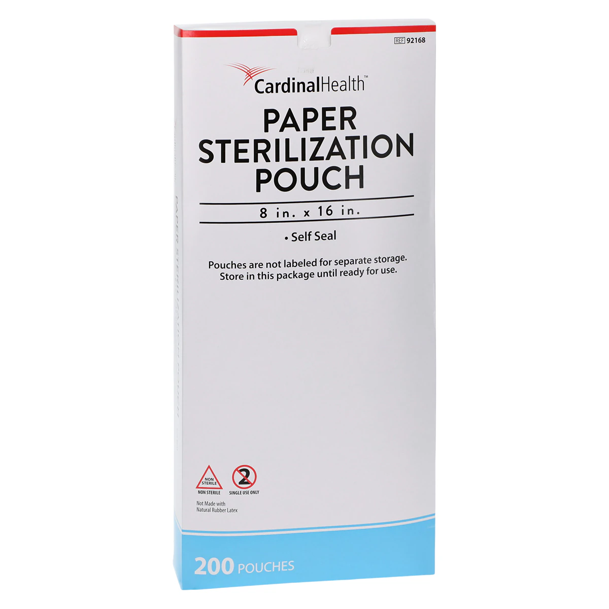 Cardinal Pouch Sterilization Self Seal, 8 in x 16 in, Blue/White, 200/Box
