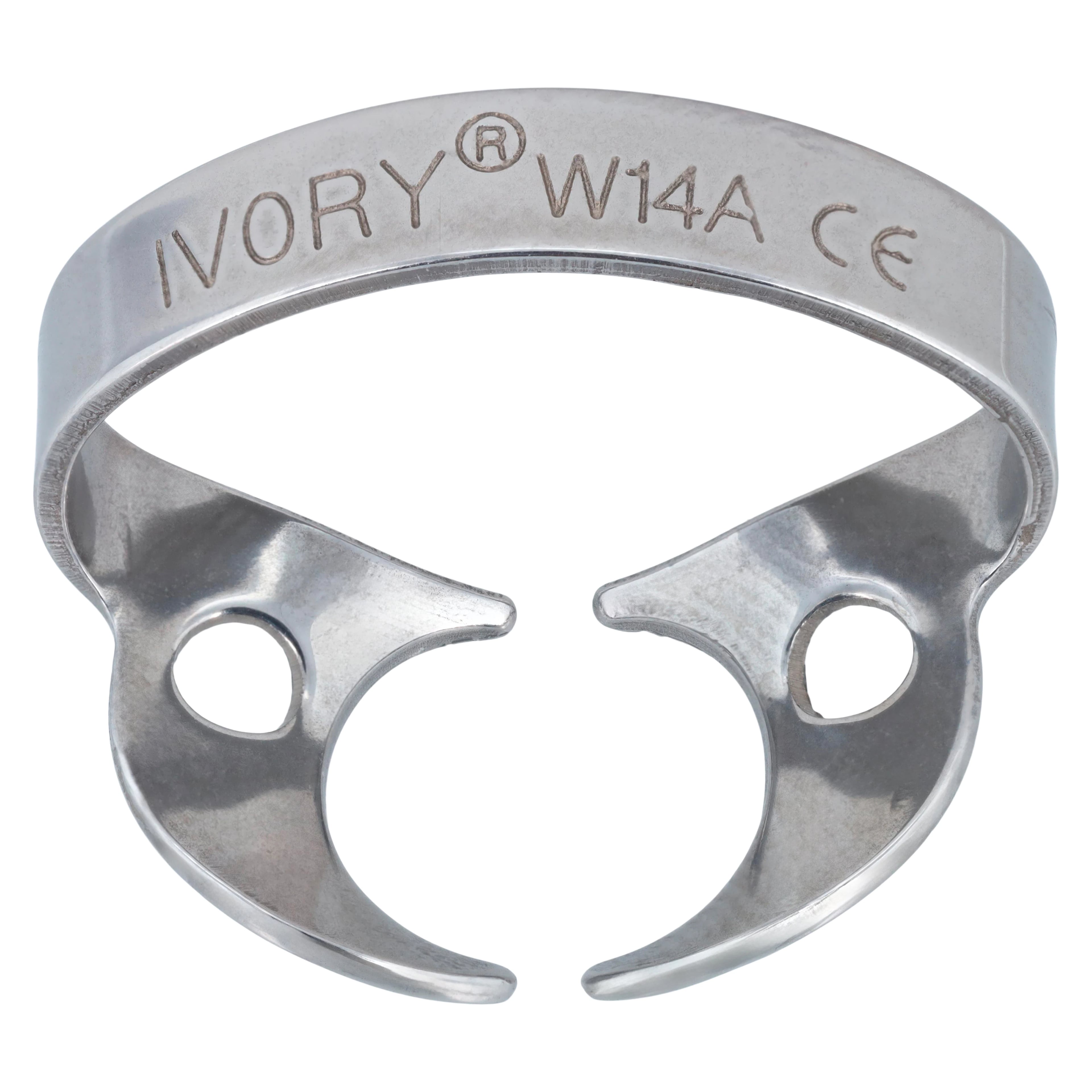 Ivory Rubber Dam Clamp #W14A, Stainless Steel, Wingless, Large Partially Erupted Molar, 1/Pk, 50057556