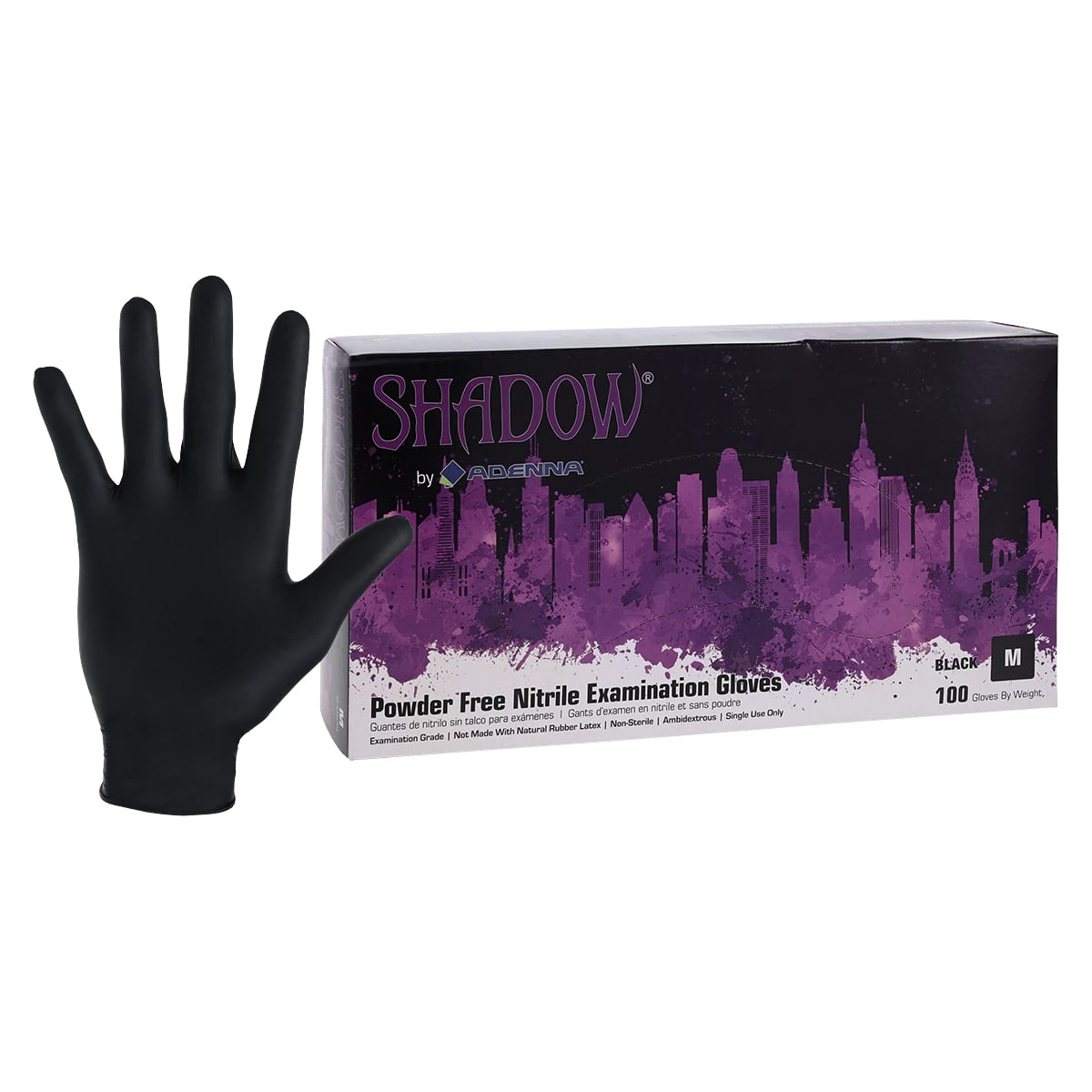Adenna Shadow Black Nitrile Powder Free Exam Gloves, Medium, Non-Sterile, 100/Box, SHD935
