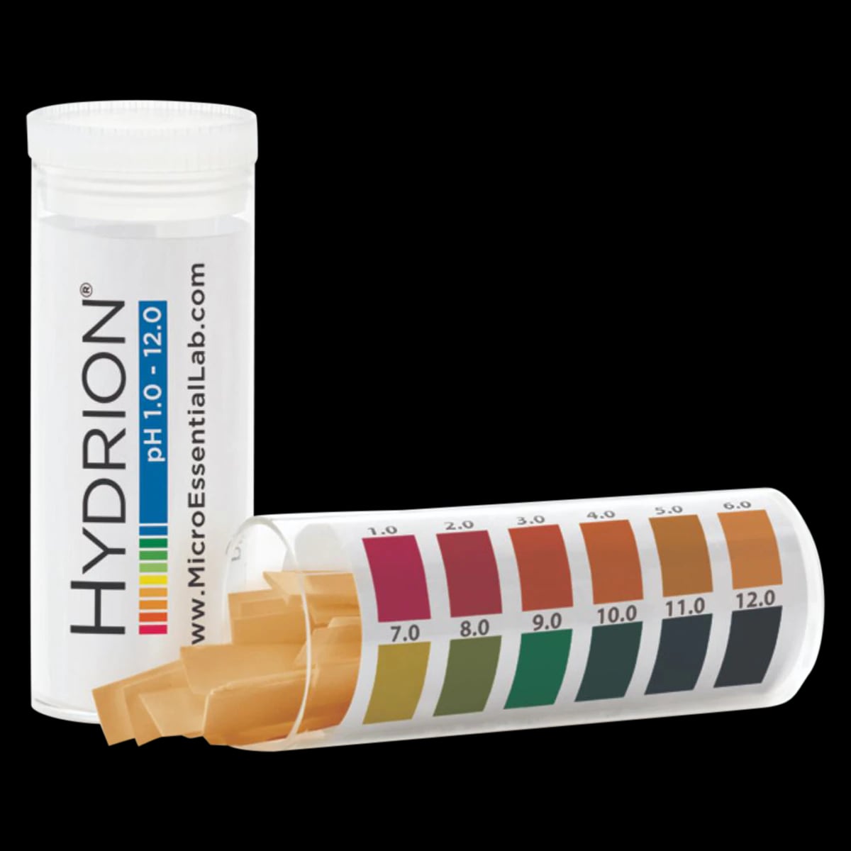 Hydrion pH Test Strips, 1-12 Range, with Color Chart, 10 Vials/Box
