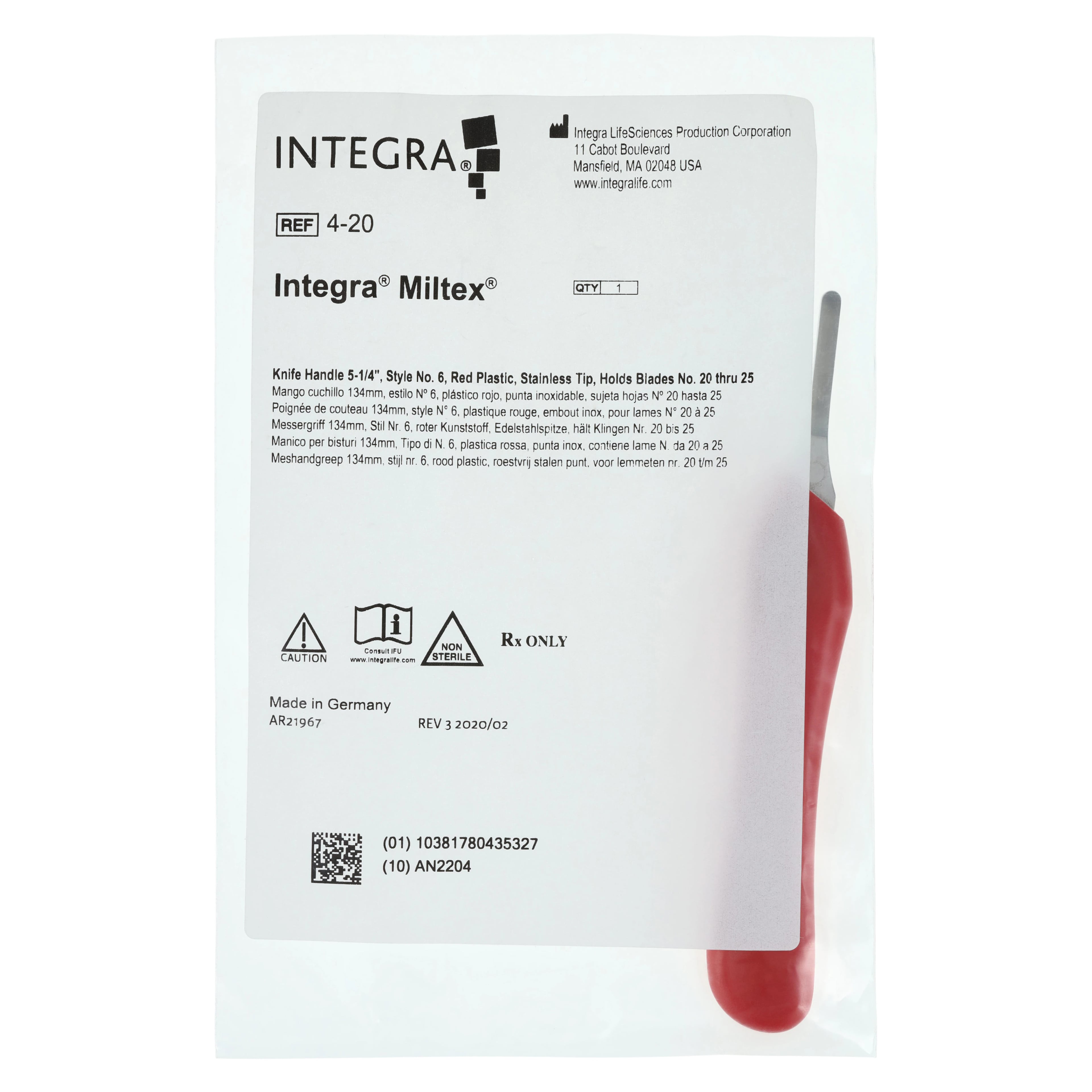 Miltex Scalpel Handle No. 6, Red Plastic, 1/Pkg