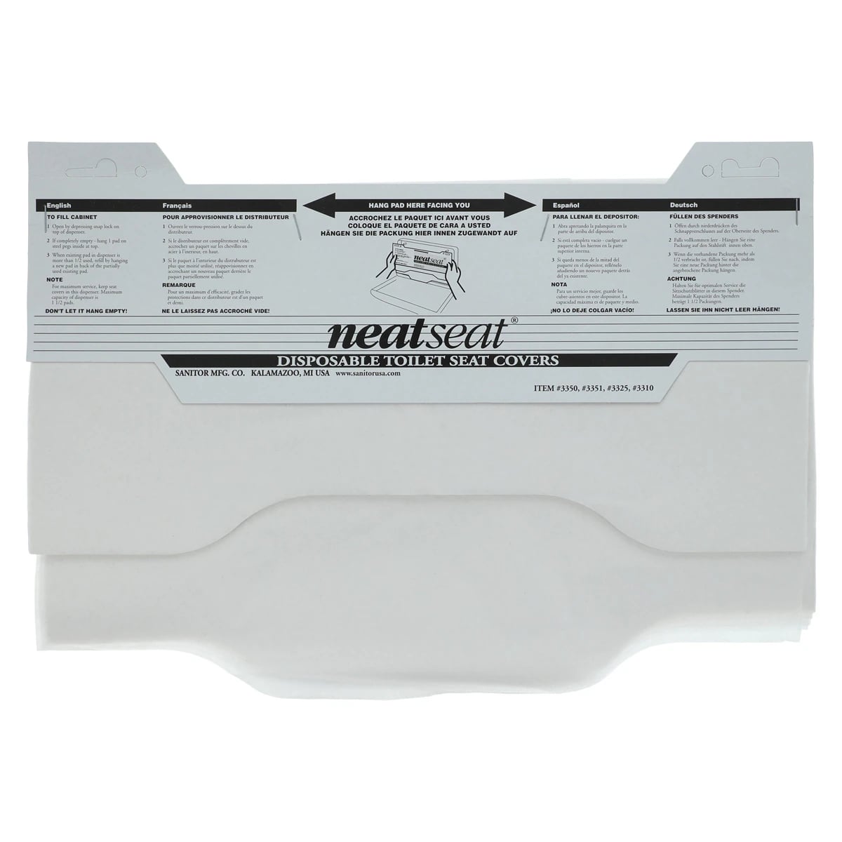 Sanitor NeatSeat Toilet Seat Cover Refill, White, 1000/Box
