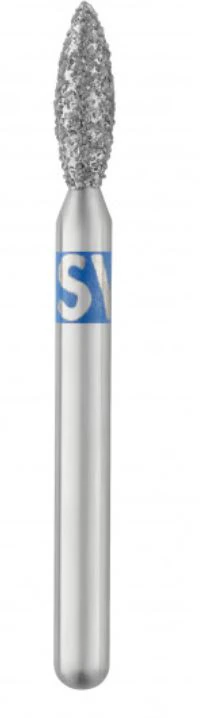 SS White Piranha Diamond Single-Use Burs, FG, Flame, #868-018M, 1.8 mm, Medium Grit, Blue Ring, 25/Pk