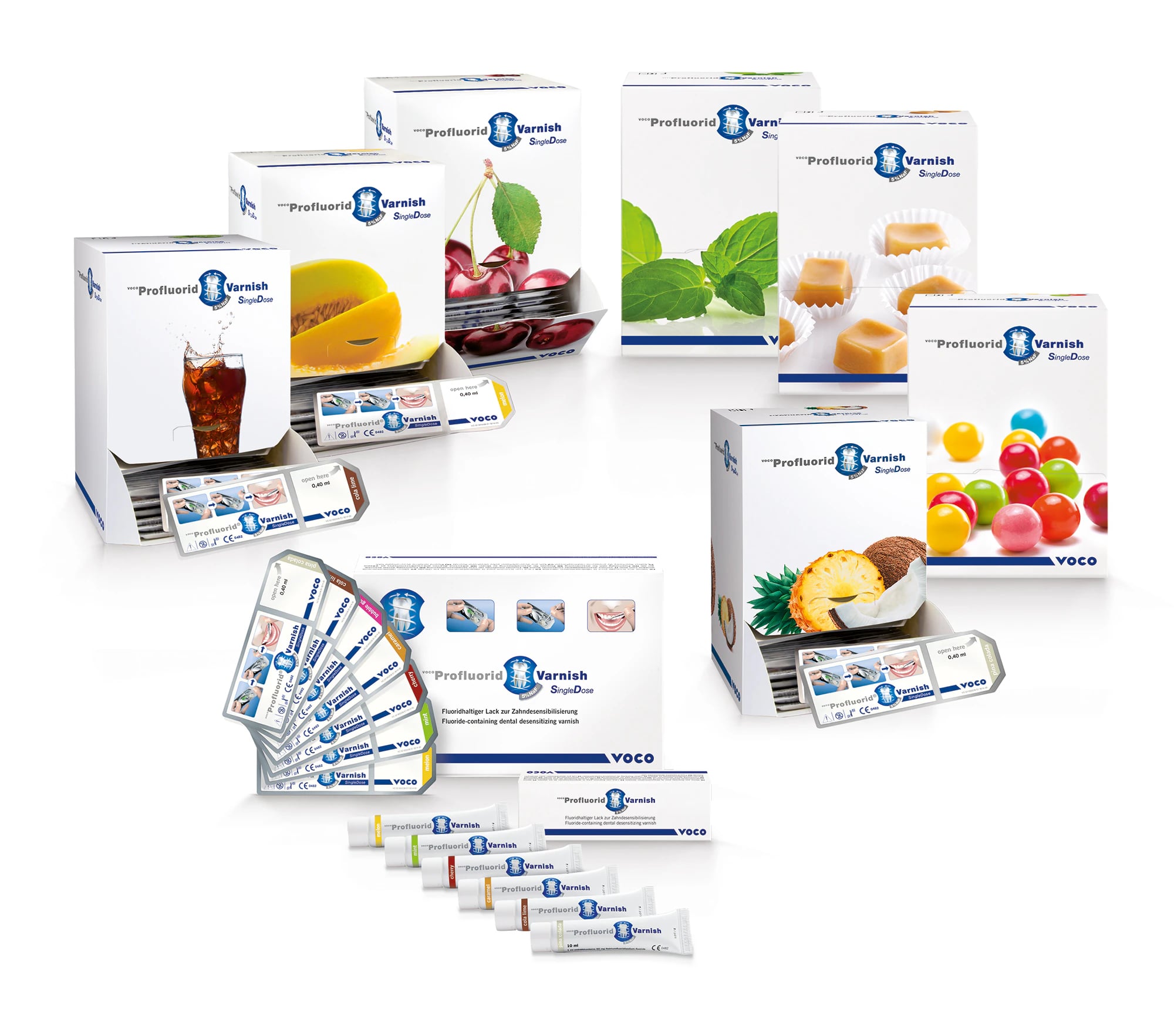 VOCO Profluorid Varnish, 5% Sodium Fluoride, Single-Dose 0.4 mL, Assorted Flavors, 48/Pkg