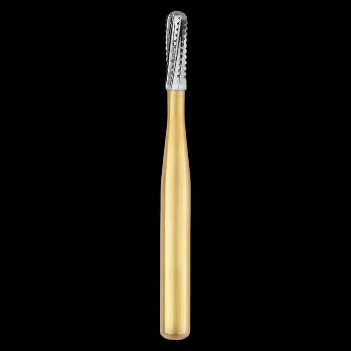 Great White Gold Series Carbide Bur, FGSS, Straight Fissure Round End Cross Cut, # GW2S, 1.2 mm Diameter, 3.8 mm Head Length, 100/Pk, 13096