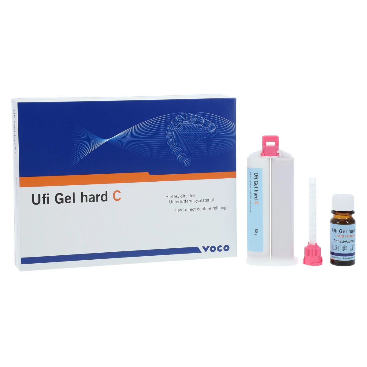 Ufi Gel® hard C 80g Cartridge Kit, Direct Hard Denture Reline Material, MMA-Free, Includes Adhesive & Mixing Tips