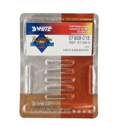 SS White Revelation Diamond Bur, Friction Grip, Flame Shape, Very Fine Grit, #868-021VF, 2.1 mm Diameter, 5/Pkg