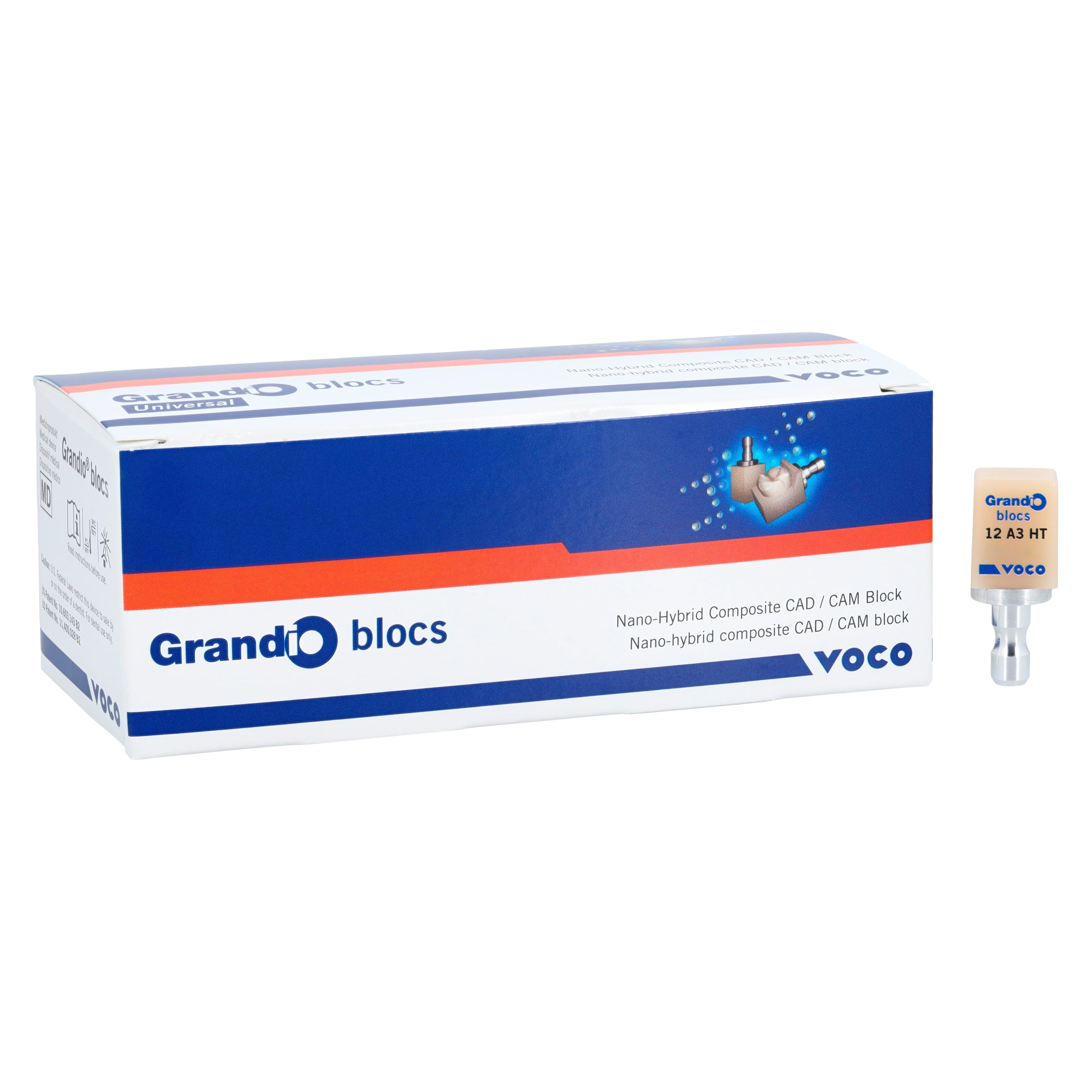 Grandio Blocs Universal Nano-Ceramic Hybrid CAD/CAM Milling Blocks, High Translucency, Size 12, Shade A3, 5/Pkg
