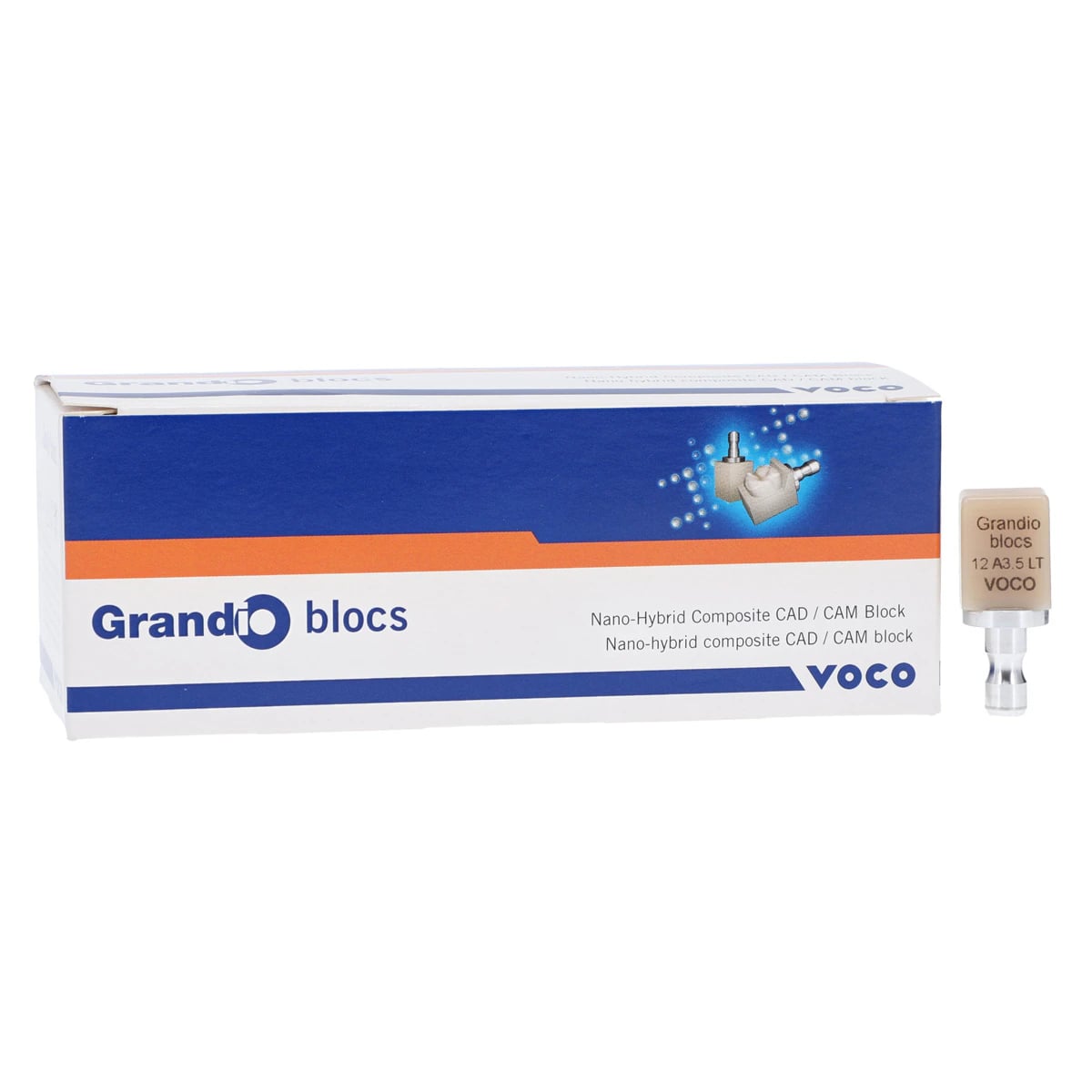 Grandio Blocs Universal Nano-Ceramic Hybrid CAD/CAM Milling Blocks, Low Translucency, Size 12, Shade A3.5, 5/Pkg