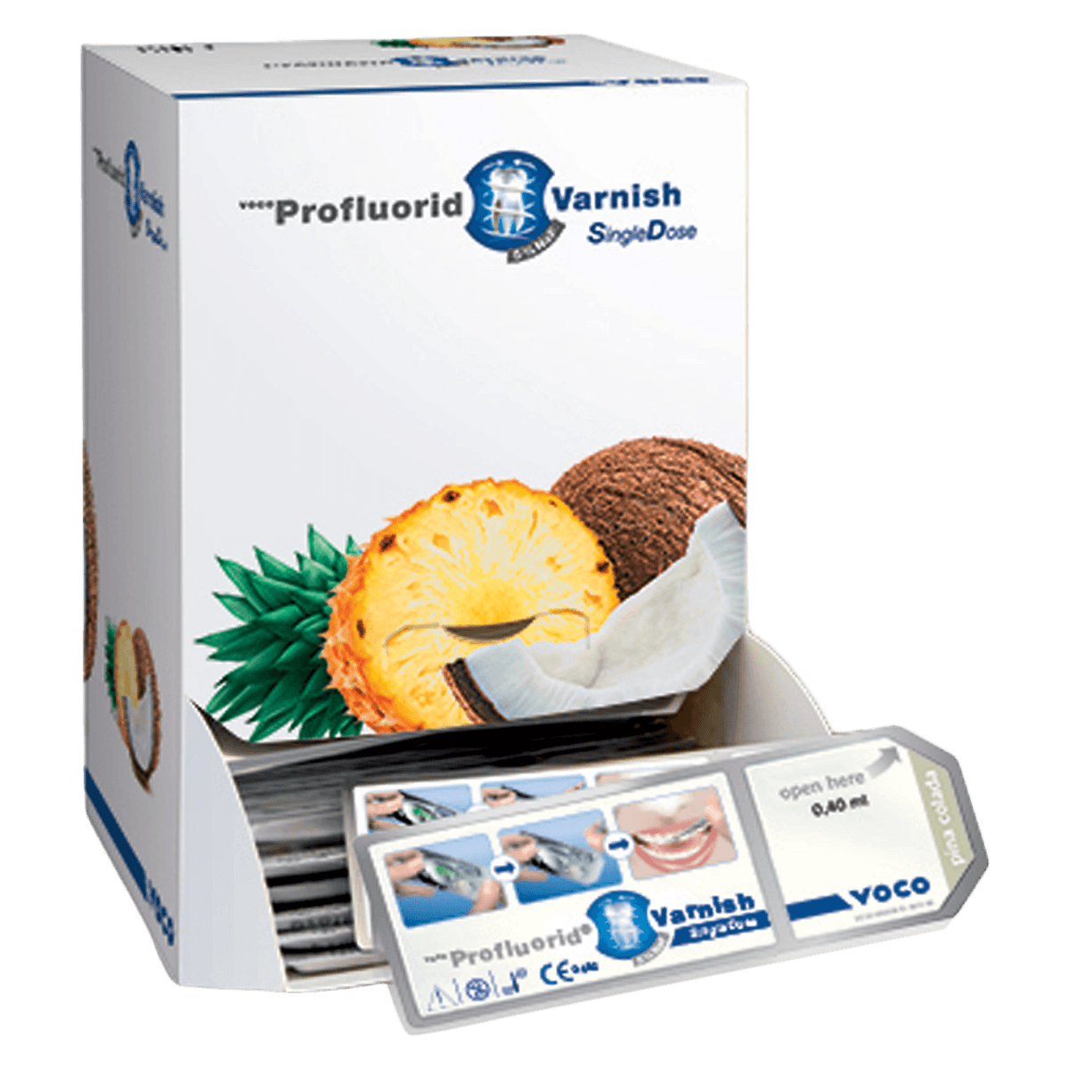 Profluorid Varnish 5% Sodium Fluoride, SingleDose, Pina Colada, 0.4 mL, 200/Bx, with Easy Brush Applicators