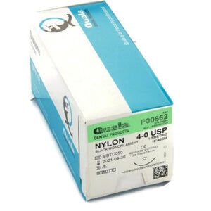 Quala Nylon Monofilament Suture, 4-0, Black, 18 Inch, C-6 3/8 Circle Needle, Pack of 12