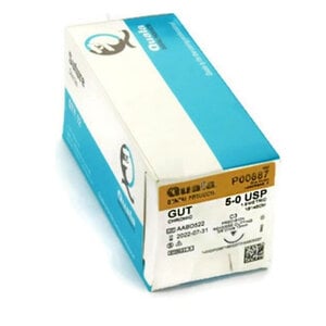 Quala 5-0 Chromic Gut Suture, C-3 3/8 Circle Needle, 18 Inch, Beige, Pkg/12