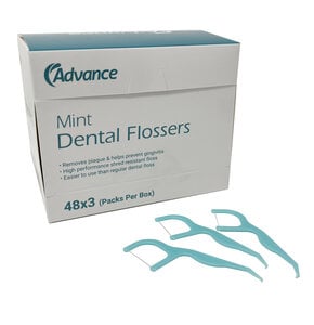 Advance Mint Flossers, 48 Packs of 3 Flossers (144 Total), Pkg/144