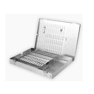 A. Titan Instruments Cassette for 16 Instruments, Stainless Steel, with Instrument Rack Lid and Accessory Tray