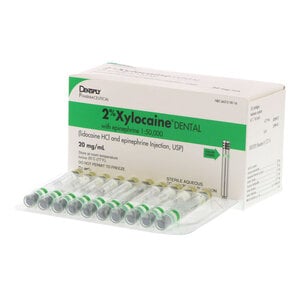 Xylocaine 2% Dental with Epinephrine (Lidocaine HCl 1:50,000) 1.7 ml Cartridges, Box of 50