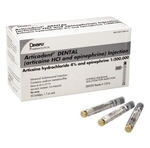 Articadent 4% Articaine HCl with Epinephrine 1:200,000 Dental Anesthetic Cartridges, 1.7 mL, Box of 50