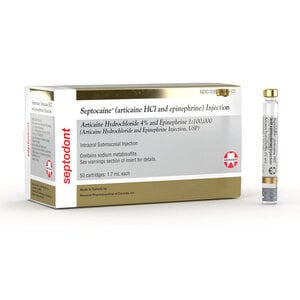Septocaine 4% Articaine HCl with Epinephrine 1:100,000, 1.7 ml Cartridges, Box of 50