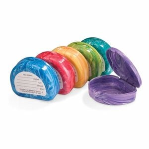 Practicon Marbled-Color Retainer Cases, Hinged Plastic, Non-Vented, 7/8" Deep, Assorted Colors, 24/Pack, 70-86010