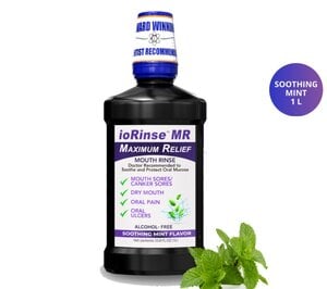 ioRinse MR Maximum Relief Oral Rinse, Soothing Mint, Alcohol Free, 1 Liter (33.8 oz) Bottles, Case of 12