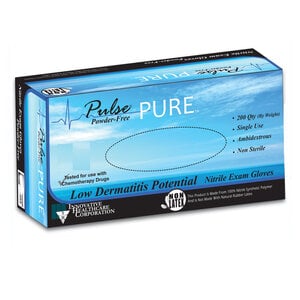 Pulse PURE Nitrile Exam Gloves, Powder-Free, Accelerator-Free, Non-Sterile, Textured, Small, Blue, 200/Box