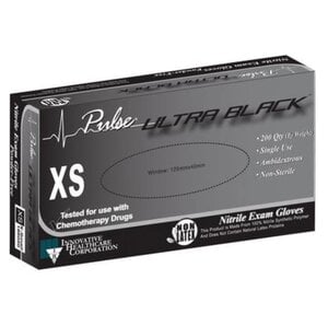 Pulse Ultra Black Nitrile Examination Gloves, Powder-Free, Non-Sterile, X-Small, 200/Box