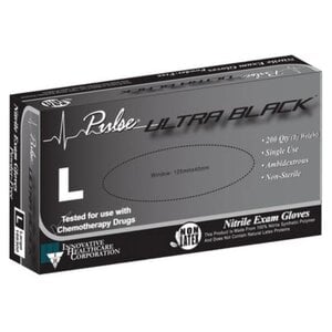 Pulse Ultra Black Nitrile Examination Gloves, Powder Free, Non-Sterile, Large, 200/Box