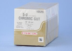 Ethicon Chromic Gut Suture, 5-0, PS-5 1/2 Circle, 18 Inch, Brown, Pack of 12