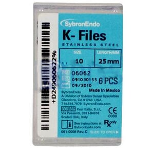 Kerr (SybronEndo) K-Files, Stainless Steel, Size #10, 25 mm, Purple, 6/Pack, 06062
