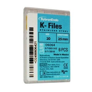 Kerr K-Files, Stainless Steel, Size #20, 25 mm, Yellow, 6/Pkg, 06064