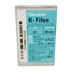 Kerr K-Files Stainless Steel, Size #25, 30mm, Red, 6/Pack, 06155