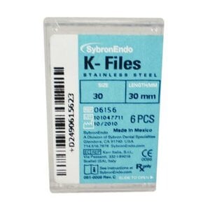 Kerr K-Files Stainless Steel #30, 30mm, Blue, 6/Pack, 06156