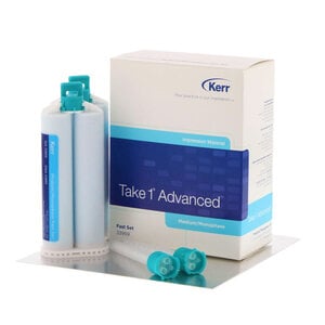 Take 1 Advanced VPS Impression Material, Medium/Monophase Body, Fast Set, Light Blue, 2 x 50 ml Cartridges with 6 Mixing Tips, Refill, 33959